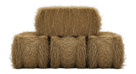 Stack of three rectangular hay bales isolated on transparent background