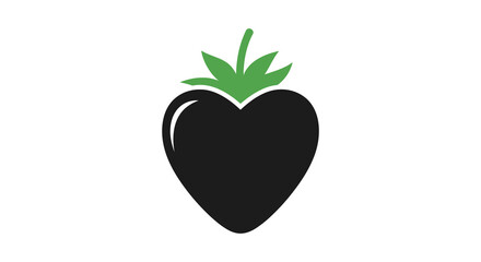 A simple illustration of a dark strawberry with a green leafy top a beautiful silhouette