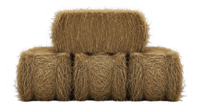 Stack of three rectangular hay bales isolated on transparent background