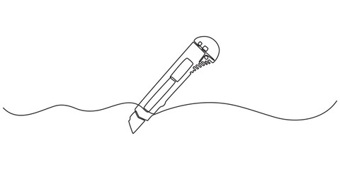 continuous one line drawing of a stationery knife, Cutter knife in continuous one line art drawing, Utility knife, blade, sharp, Stationery knife one line art. Continuous line drawing of repair, pro.
