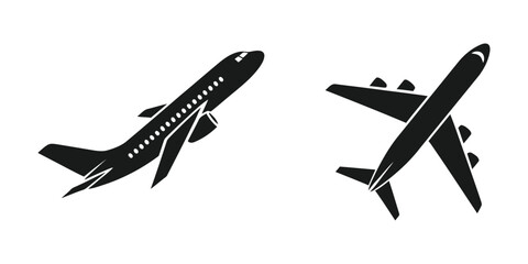 Airplane icon set: two distinct aircraft symbols representing global travel and flight