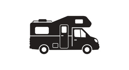 A simple black and white illustration of a recreational vehicle for travel and adventure silhouette