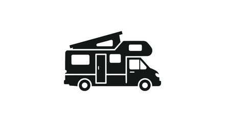 A simple black and white illustration of a recreational vehicle for travel and leisure silhouette