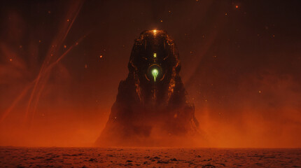 Alien Starship Landing at Sunset on a Red Desert Planet – Cinematic Sci-Fi Landscape
