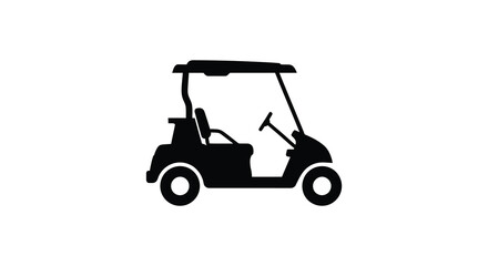 A simple black depiction of a golf cart showing its basic form and shape silhouette