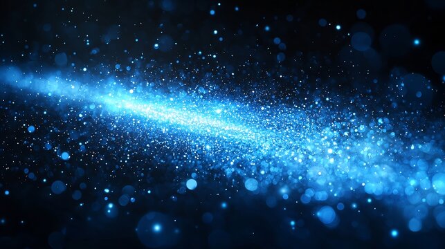 A mesmerizing display of blue light particles scattered across a dark background with bokeh effects