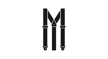A striking black graphic depiction of suspenders forming the letter m a bold silhouette