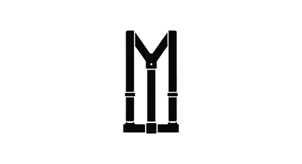 An abstract graphic design featuring the letter m rendered as suspenders a striking silhouette