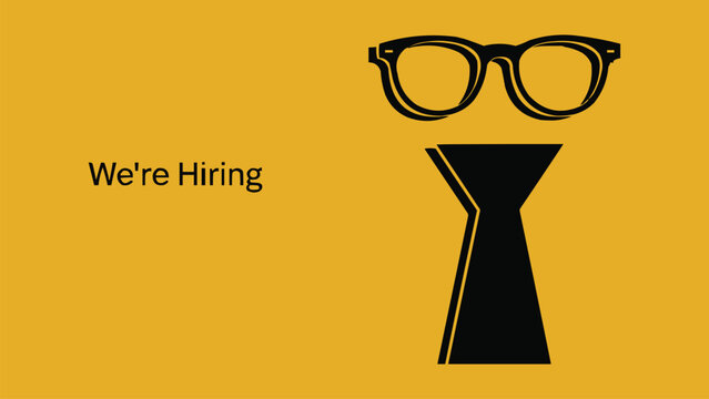 We're hiring recruitment announcement with minimalist glasses and tie icon on bold yellow background - Powered by Adobe