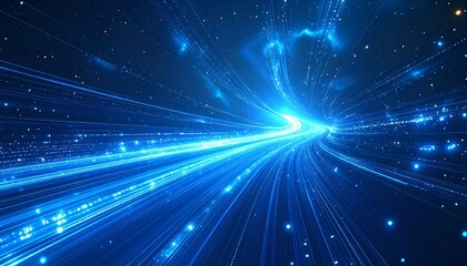 Abstract blue digital light streaks and glowing particles creating a futuristic technological background with a sense of motion