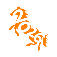 Vector illustration of a standing horse silhouette forming the number 2026. Perfect for greeting cards, New Year themes, banners, calendars, promotional materials, celebrations, and Chinese New Year.