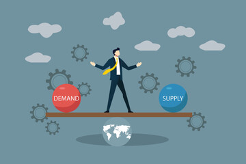 Supply and Demand Market Forces Balance | Global Economics Business Concept Vector Illustration