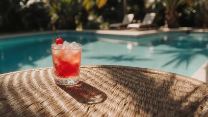Refreshing Cocktail by the Pool - A Tropical Escape.