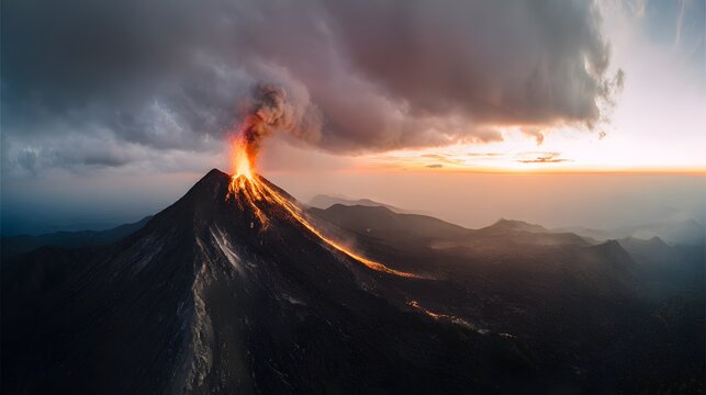 Mexico's Volcan de Colima erupting a dramatic landscape of lava ash and fiery light - Powered by Adobe