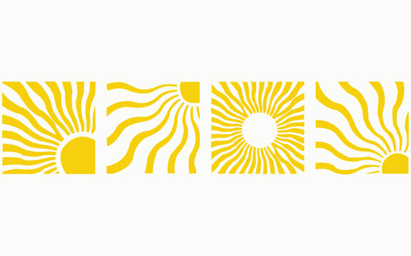 Four yellow sun shapes with radiating lines graphic design simple design