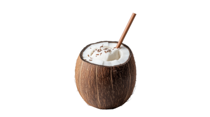 Refreshing Coconut Drink with Straw on transparent background