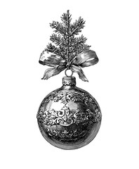 Fototapeta premium vintage black and white illustration christmas tree ball ornament isolated on white background