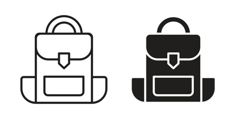 Hiking backpack icon symbol. Classic flat and linr style