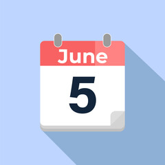 June 5 Vector Calendar
Modern flat color vector calendar with date