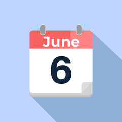 June 6 Vector Calendar
Modern flat color vector calendar with date