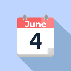 June 4 Vector Calendar
Modern flat color vector calendar with date
