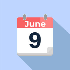 June 9 Vector Calendar
Modern flat color vector calendar with date