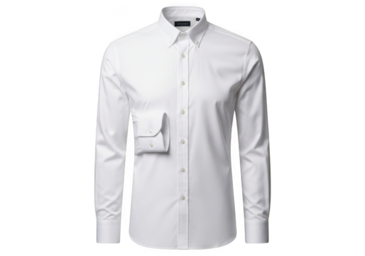 Elegant white long sleeve dress shirt with unique flap pocket detail, isolated on transparent background
