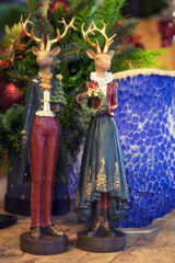 Victorian Deer Figurines with Holiday Accents