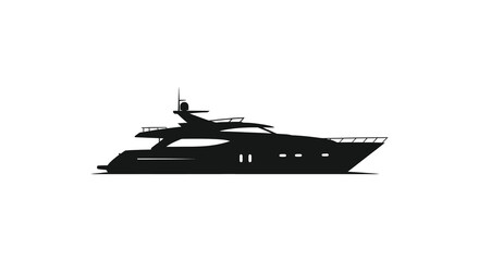 A stark black outline depicts a luxury yacht floating calmly on the water silhouette