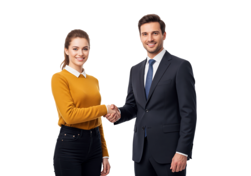 Human resources director shaking hands with a successful job applicant to confirm employment recruitment or executive welcoming a new staff member to the company team after a contract agreement