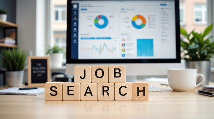 Job search tracking workspace with desktop analytics showing how candidates organize applications, monitor interview pipelines and measure weekly progress during an active hunt period online
