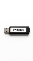 USB flash drive labeled Evidence on a white background  