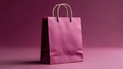 Pink paper shopping bag with handles on a solid background.