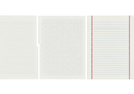 Collection of three different types of lined and gridded paper sheets, isolated on transparent background - Powered by Adobe