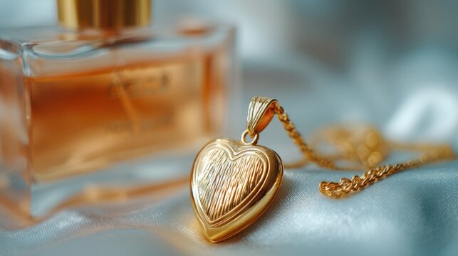 Elegant gold heart locket on satin with delicate chain