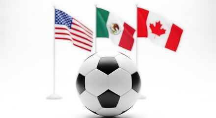 Obraz premium A soccer ball in front of the flags of united states mexico and canada