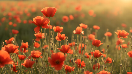 Poppy field wall art print featuring a blooming landscape, celebrating natural beauty, harmony, and vibrant floral elegance.