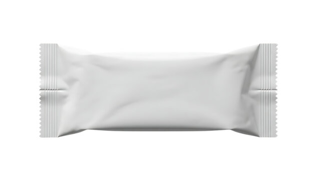 Blank white wrapper for a small snack or candy bar isolated on transparent background