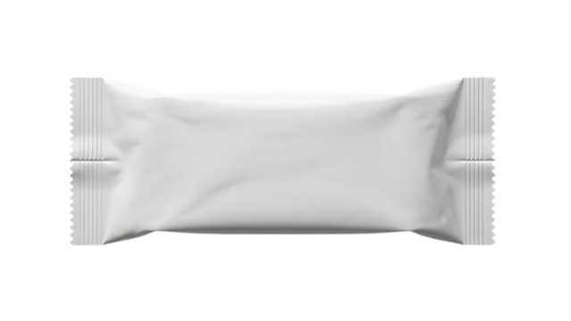 Blank white wrapper for a small snack or candy bar isolated on transparent background