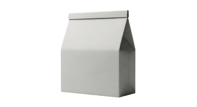 Plain white paper bag with folded top isolated on transparent background
