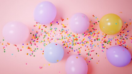 Playful pastel balloons burst with confetti a joyful celebration backdrop for party decor invitations