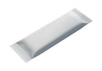 Blank white rectangular sachet or small flexible package mockup for food supplement, sugar, salt, or condiment, isolated on transparent background