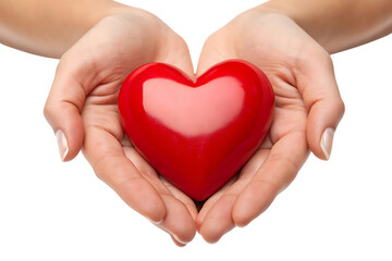 Obraz premium Red heart shape in woman's hands on transparent background