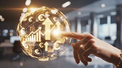 Financial data globe with hand in background shows global economy - Powered by Adobe