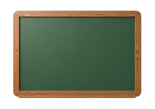 Empty green chalkboard with wooden frame isolated on transparent background for education and presentation mockup