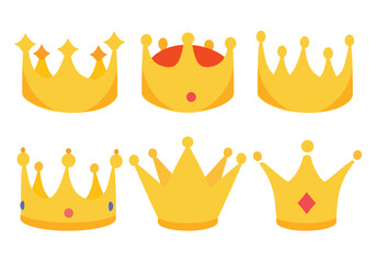 Crown icon set, isolated on white background. King, queen cartoon crown. Vector illustration