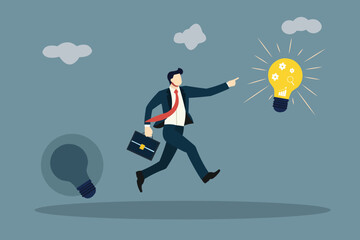Businessman Running Towards Idea Solution Success | Finding Innovation Creative Concept Vector