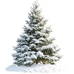 Obraz premium Snow-covered Evergreen Tree Stands Alone in a Winter Landscape Under Bright Sunlight