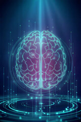 An Abstract Neural Network Visualization that Represents the Complexity of the Human Brain. A futuristic view of a brain filled with glowing digital connections throughout its intricate structure
