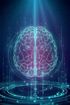 An Abstract Neural Network Visualization that Represents the Complexity of the Human Brain. A futuristic view of a brain filled with glowing digital connections throughout its intricate structure